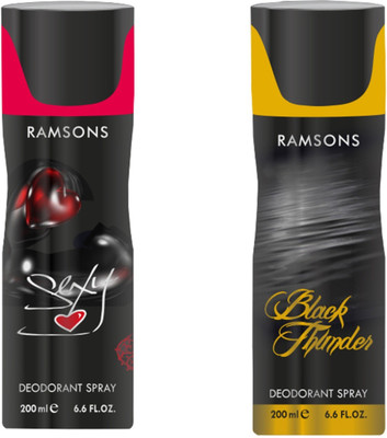 Ramsons Combo Of Sexy and Black Thunder Long Lasting Men's Spray Deodorant Spray - For Men(200 ml, Pack of 2)
Ramsons Combo Of Sexy and Black Thunder Long Lasting Men's Spray Deodorant Spray - For Men(200 ml, Pack of 2)