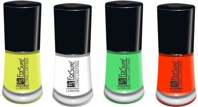 forsure matte long lasting professional nail polish set of 4 neon yellow, white, neon green, orange(Pack of 4)