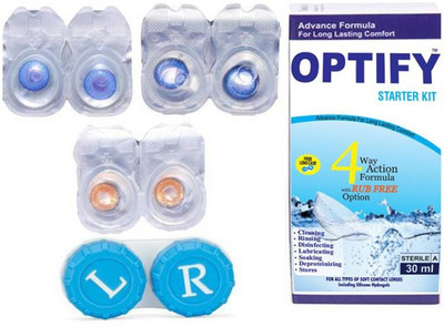 Optify Color Contact Lens Zero Power Monthly Contact Lens(0, Darkblue-Aquablue-Honey, Pack of 3)