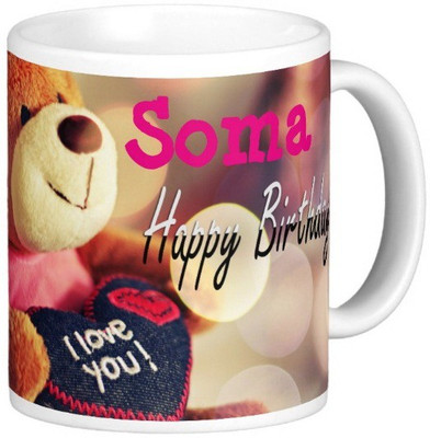 Exoctic Silver Happy Birthday SOMA Ceramic Mug(330 ml), Blue;pink