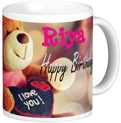 Exoctic Silver Happy Birthday RIYA Ceramic Mug(330 ml), Blue;pink