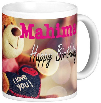 Exoctic Silver Happy Birthday MAHIMA Ceramic Mug(330 ml), Blue;pink