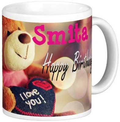 Exoctic Silver Happy Birthday SMITA Ceramic Mug(330 ml), Blue;pink