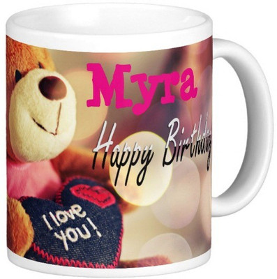 Exoctic Silver Happy Birthday MYRA Ceramic Mug(330 ml), Blue;pink