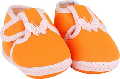 Neska Moda Butterfly 0 To 12 Month Baby Booties(Toe to Heel Length - 11 cm Orange)