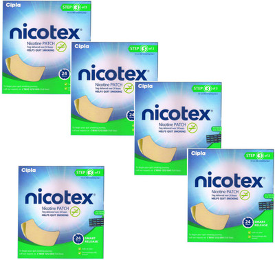 nicotex Nicotine Patch 7mg (Step 3) (Pack of 5) 24 hour patch Smoking Patch(Pack of 35)
nicotex Nicotine Patch 7mg (Step 3) (Pack of 5) 24 hour patch Smoking Patch(Pack of 35)