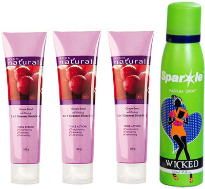 Avon Anew three Grape Seed Whitening 3 in 1 Cleanser Mask Scrub (100 g) With one sparkle perfume spray 150 ml(Set of 4)
Avon Anew three Grape Seed Whitening 3 in 1 Cleanser Mask Scrub (100 g) With one sparkle perfume spray 150 ml(Set of 4)