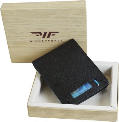 Winner force Men Black Genuine Leather Wallet(5 Card Slots)