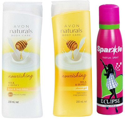 Avon Anew NATURAL HAND BODY LOTION (200 ml) & one Naturals Body Care Nourishing Milk & Honey Shower Gel (200 ml) With one sparkle perfume spray 150 ml(Set of 3)
Avon Anew NATURAL HAND BODY LOTION (200 ml) & one Naturals Body Care Nourishing Milk & Honey Shower Gel (200 ml) With one sparkle perfume spray 150 ml(Set of 3)