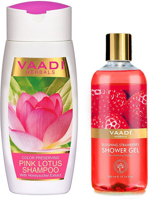 Vaadi herbal Color Preserving Pink Lotus Shampoo with Honeysuckle Extract, 110ml and Shower Gel, Luxurious Saffron, 300 ml(Set of 2)
Vaadi herbal Color Preserving Pink Lotus Shampoo with Honeysuckle Extract, 110ml and Shower Gel, Luxurious Saffron, 300 ml(Set of 2)