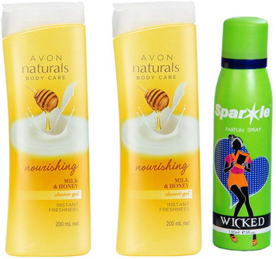 Avon Anew two Naturals Body Care Nourishing Milk & Honey Shower Gel (200 ml) With one sparkle perfume spray 150 ml(Set of 3)
Avon Anew two Naturals Body Care Nourishing Milk & Honey Shower Gel (200 ml) With one sparkle perfume spray 150 ml(Set of 3)
