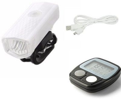 AlexVyan Bicycle Set of Special Speedometer and 3 Mode White 300 LM Rechargeable LED Front Head Light with USB Combo for Cycle LED Front Light(White)