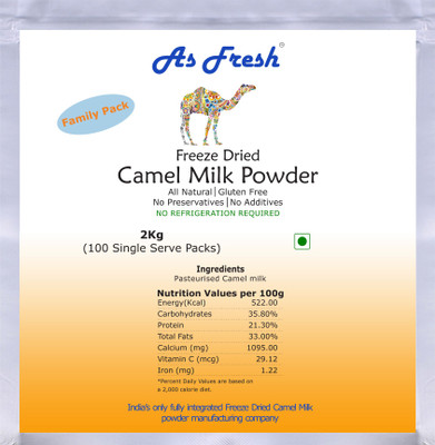 As Fresh Freeze Dried Camel Milk powder-2 kg (Freeze Dried, 100% Pure, Gluten Free) Milk Powder(2000 g)
As Fresh Freeze Dried Camel Milk powder-2 kg (Freeze Dried, 100% Pure, Gluten Free) Milk Powder(2000 g)