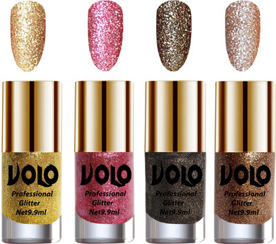 Volo Professionally Used Glitter Shine Nail Polish Combo Pack of 4 Golden Glitter, Pink Glitter, Dark Grey Glitter, Light Golden Glitter(Pack of 4)
Volo Professionally Used Glitter Shine Nail Polish Combo Pack of 4 Golden Glitter, Pink Glitter, Dark Grey Glitter, Light Golden Glitter(Pack of 4)