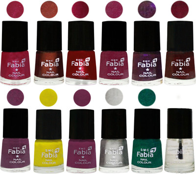 Fabia Premium Collection 12 Piece Color Nail Polish Shades Cherry Pink-Berry-Dark Magenta-Rose Pink-Dark Purple-Royal Red-Brinjal Purple-Yellow-Light purple-Silver-Green-Top Coat(Pack of 12)
Fabia Premium Collection 12 Piece Color Nail Polish Shades Cherry Pink-Berry-Dark Magenta-Rose Pink-Dark Purple-Royal Red-Brinjal Purple-Yellow-Light purple-Silver-Green-Top Coat(Pack of 12)