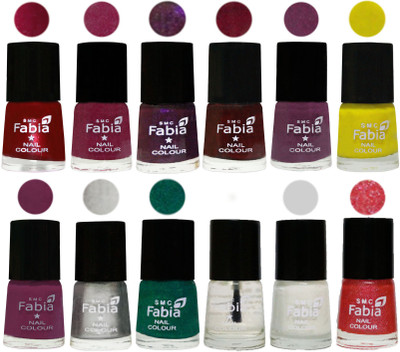 Fabia Premium Collection 12 Piece Color Nail Polish Shades Dark Magenta-Rose Pink-Dark Purple-Royal Red-Brinjal Purple-Yellow-Light purple-Silver-Green-Top Coat-White-Jerry Pink(Pack of 12)
Fabia Premium Collection 12 Piece Color Nail Polish Shades Dark Magenta-Rose Pink-Dark Purple-Royal Red-Brinjal Purple-Yellow-Light purple-Silver-Green-Top Coat-White-Jerry Pink(Pack of 12)