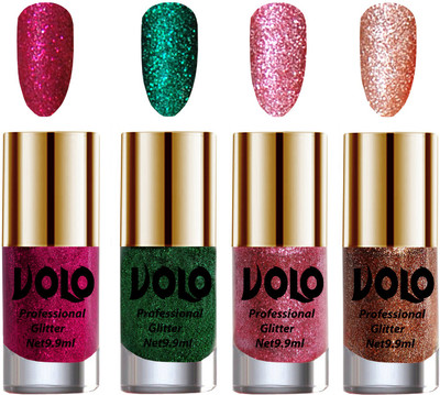 Volo Professionally Used Glitter Shine Nail Polish Combo Pack of 4 Magenta Glitter, Dark Green Glitter, Pink Glitter, Red Glitter(Pack of 4)
Volo Professionally Used Glitter Shine Nail Polish Combo Pack of 4 Magenta Glitter, Dark Green Glitter, Pink Glitter, Red Glitter(Pack of 4)