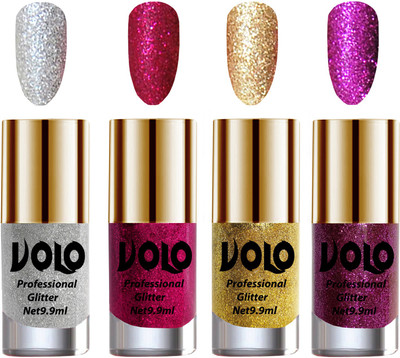 Volo Professionally Used Glitter Shine Nail Polish Combo Pack of 4 Silver Glitter, Magenta Glitter, Golden Glitter, Purple Glitter(Pack of 4)
Volo Professionally Used Glitter Shine Nail Polish Combo Pack of 4 Silver Glitter, Magenta Glitter, Golden Glitter, Purple Glitter(Pack of 4)