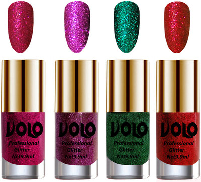 Volo Professionally Used Glitter Shine Nail Polish Combo Pack of 4 Magenta Glitter, Purple Glitter, Dark Green Glitter, Red Glitter(Pack of 4)
Volo Professionally Used Glitter Shine Nail Polish Combo Pack of 4 Magenta Glitter, Purple Glitter, Dark Green Glitter, Red Glitter(Pack of 4)