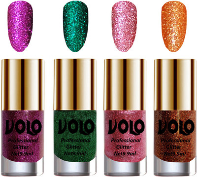 Volo Professionally Used Glitter Shine Nail Polish Combo Pack of 4 Purple Glitter, Dark Green Glitter, Pink Glitter, Light Orange Glitter(Pack of 4)
Volo Professionally Used Glitter Shine Nail Polish Combo Pack of 4 Purple Glitter, Dark Green Glitter, Pink Glitter, Light Orange Glitter(Pack of 4)