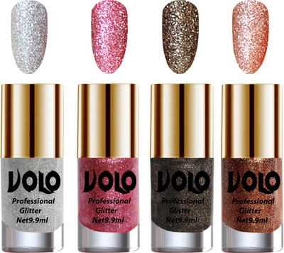 Volo Professionally Used Glitter Shine Nail Polish Combo Pack of 4 Silver Glitter, Pink Glitter, Dark Grey Glitter, Peach Glitter(Pack of 4)
Volo Professionally Used Glitter Shine Nail Polish Combo Pack of 4 Silver Glitter, Pink Glitter, Dark Grey Glitter, Peach Glitter(Pack of 4)