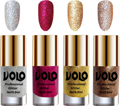 Volo Professionally Used Glitter Shine Nail Polish Combo Pack of 4 Silver Glitter, Magenta Glitter, Golden Glitter, Light Golden Glitter(Pack of 4)
Volo Professionally Used Glitter Shine Nail Polish Combo Pack of 4 Silver Glitter, Magenta Glitter, Golden Glitter, Light Golden Glitter(Pack of 4)