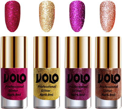 Volo Professionally Used Glitter Shine Nail Polish Combo Pack of 4 Magenta Glitter, Golden Glitter, Purple Glitter, Peach Glitter(Pack of 4)
Volo Professionally Used Glitter Shine Nail Polish Combo Pack of 4 Magenta Glitter, Golden Glitter, Purple Glitter, Peach Glitter(Pack of 4)