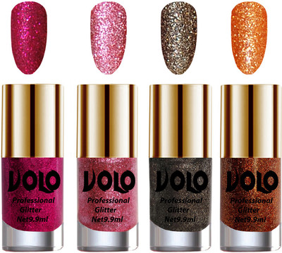 Volo Professionally Used Glitter Shine Nail Polish Combo Pack of 4 Magenta Glitter, Pink Glitter, Dark Grey Glitter, Light Orange Glitter(Pack of 4)
Volo Professionally Used Glitter Shine Nail Polish Combo Pack of 4 Magenta Glitter, Pink Glitter, Dark Grey Glitter, Light Orange Glitter(Pack of 4)