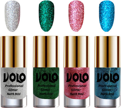 Volo Professionally Used Glitter Shine Nail Polish Combo Pack of 4 Silver Glitter, Dark Green Glitter, Pink Glitter, Sky Blue Glitter(Pack of 4)
Volo Professionally Used Glitter Shine Nail Polish Combo Pack of 4 Silver Glitter, Dark Green Glitter, Pink Glitter, Sky Blue Glitter(Pack of 4)