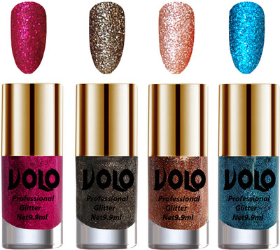 Volo Professionally Used Glitter Shine Nail Polish Combo Pack of 4 Magenta Glitter, Dark Grey Glitter, Peach Glitter, Sky Blue Glitter(Pack of 4)
Volo Professionally Used Glitter Shine Nail Polish Combo Pack of 4 Magenta Glitter, Dark Grey Glitter, Peach Glitter, Sky Blue Glitter(Pack of 4)