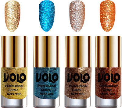 Volo Professionally Used Glitter Shine Nail Polish Combo Pack of 4 Golden Glitter, Sky Blue Glitter, Light Golden Glitter, Light Orange Glitter(Pack of 4)
Volo Professionally Used Glitter Shine Nail Polish Combo Pack of 4 Golden Glitter, Sky Blue Glitter, Light Golden Glitter, Light Orange Glitter(Pack of 4)