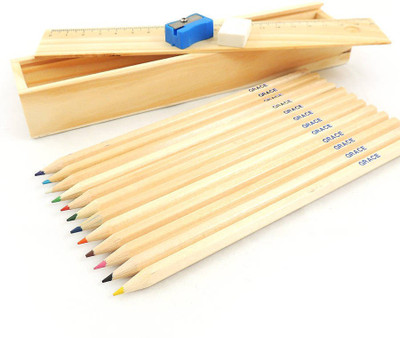 MINE SAPARA WOODEN COLOR PENCIL AND SCALE SET 0F 12 PENCILS COLOR AND SCALE Pencil(WOODEN)