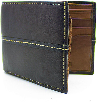 Delma Men Brown Genuine Leather Wallet(9 Card Slots)