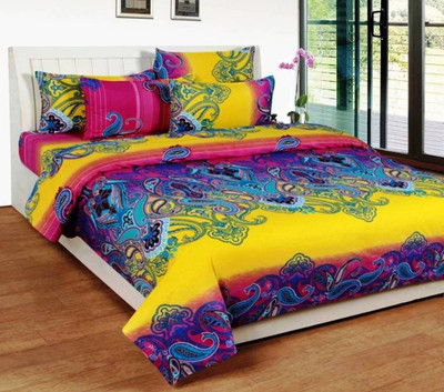 OM DECOR 180 TC Cotton Double Printed Bedsheet(Pack of 1, Blue)