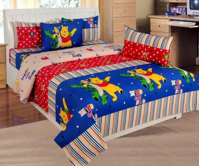 OM DECOR 180 TC Cotton Double Printed Bedsheet(Pack of 1, Blue)