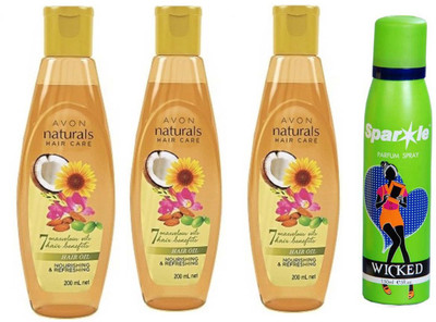 Avon Anew three Naturals Nourishing & Refreshing Hair Oil (200 ml) With one sparkle perfume spray 150 ml(Set of 4)
Avon Anew three Naturals Nourishing & Refreshing Hair Oil (200 ml) With one sparkle perfume spray 150 ml(Set of 4)