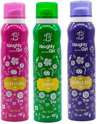 LB Naughty Girl Fleur Essence,Glamour,Lavender Mist Body Spray - For Women(150 ml, Pack of 3)
LB Naughty Girl Fleur Essence,Glamour,Lavender Mist Body Spray - For Women(150 ml, Pack of 3)