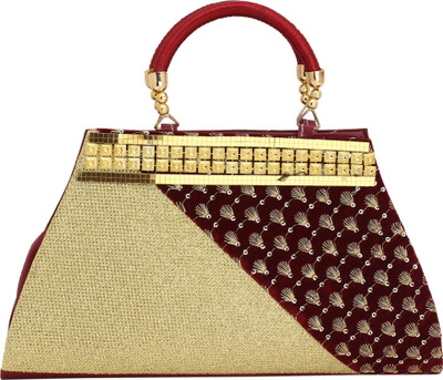 VASTRESHA Hand-held Bag(Maroon, Beige), Beige;maroon