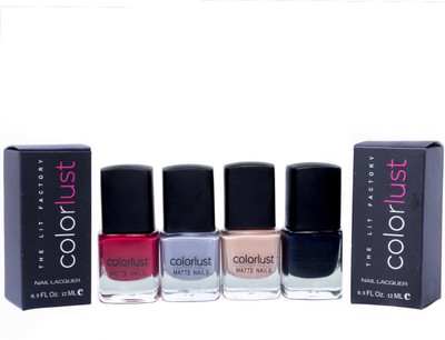 Colorlust Matte Nailpolish Red Brown Grey Black Red, Brown, Grey, Black(Pack of 4)
