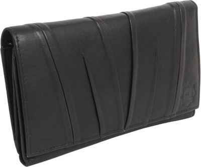 GoLeather Women Black Genuine Leather Wallet(16 Card Slots)