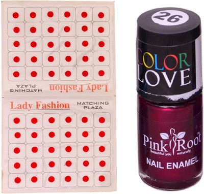 Pink Root Nail Polish No. 26 (15ml) Lady Fashion No. 08 Red Bindi(Set of 2)