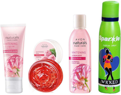 Avon Anew Natural Face care Whitening Mask -Rose Petal (75 g) & one NATURALS ROSE & ROSE PEARL TONER (100 ml) & one Whitening Day Cream Rose & Pearl Glow (50 g) With one sparkle perfume spray 150 ml(Set of 4)
Avon Anew Natural Face care Whitening Mask -Rose Petal (75 g) & one NATURALS ROSE & ROSE PEARL TONER (100 ml) & one Whitening Day Cream Rose & Pearl Glow (50 g) With one sparkle perfume spray 150 ml(Set of 4)