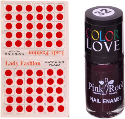 Pink Root Nail Polish No. 32 (15ml) Lady Fashion No. 09 Red Bindi(Set of 2)
