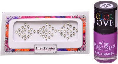 Pink Root Nail Polish No. 35 (15ml) Lady Fashion No. 06 Stone Bindi(Set of 2)