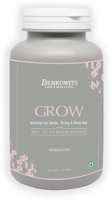 Berkowits Berkowits GROW Biotin Supplement For Strong & Shiny Hair (Biotin, Folic Acid & Grape Seed Extracts), Hair Growth Supplements For Men and Women - 60 Tablets(1400 mg)
