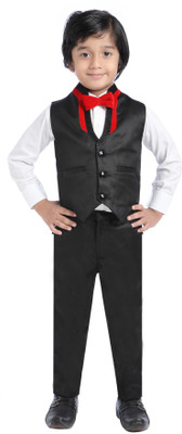 Jeet Shirt, Waistcoat and Pant Set Self Design Baby Boys Suit, Black