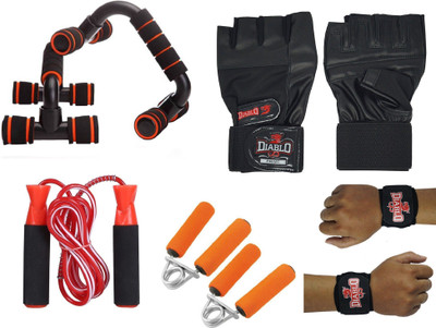 Diablo Leather Gym Gloves Combo Hand Grip,Rope,Push Up Bars And Wrist Support Gym & Fitness Kit
Diablo Leather Gym Gloves Combo Hand Grip,Rope,Push Up Bars And Wrist Support Gym & Fitness Kit