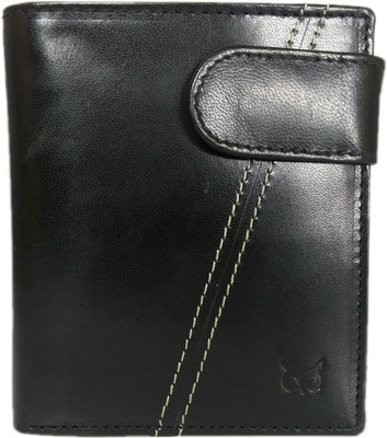 WISE OWL Men Black Genuine Leather Wallet(7 Card Slots)
