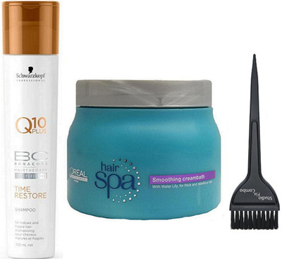 Studio Fix Combo Hair Brush & Schwarzkopf BC Bona Cure Time Restore Q10 Plus Shampoo & Hair Spa Smoothing Creambath(Set of 3)
Studio Fix Combo Hair Brush & Schwarzkopf BC Bona Cure Time Restore Q10 Plus Shampoo & Hair Spa Smoothing Creambath(Set of 3)