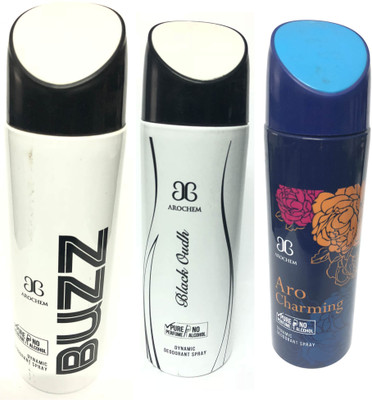 Arochem Buzz , Black Oudh & Charming Deodorant Spray - For Men(600 ml, Pack of 3)